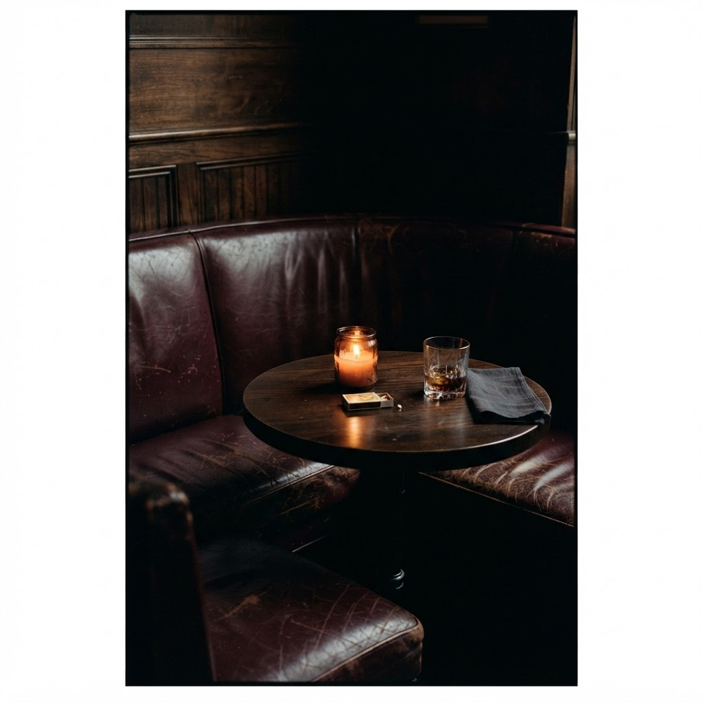 A quiet corner booth lit by a single candle.